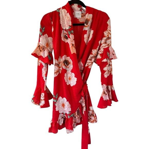 Misa Los Angeles Skylar Red Floral Wrap Dress - Picture 3 of 12